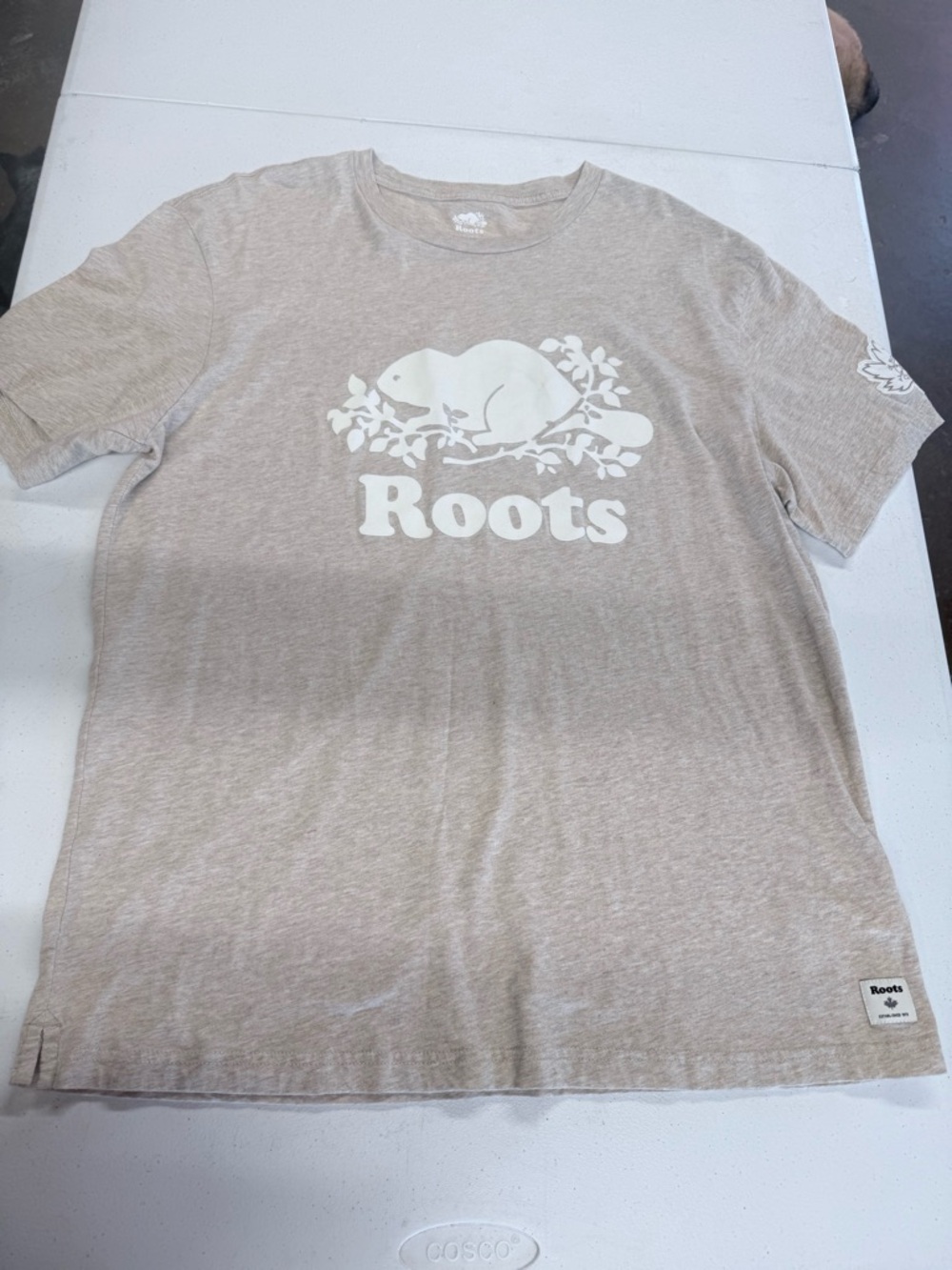 Roots Beige Short Sleeve Tee with White Beaver Logo